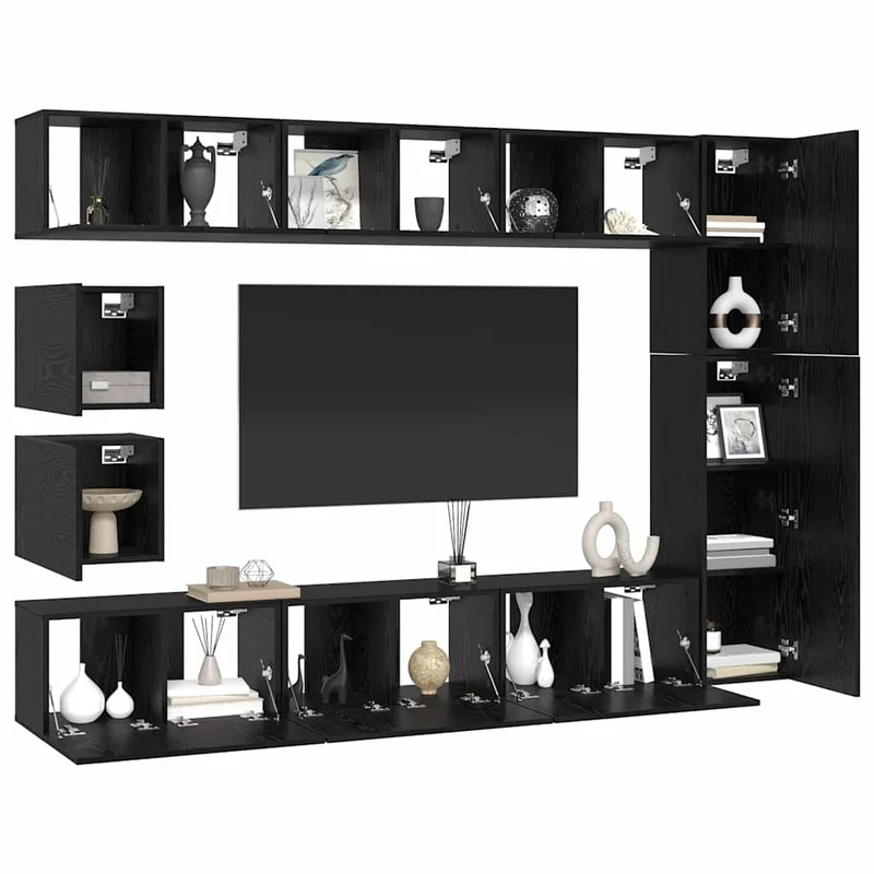 TV Cabinet Set 10 pcs Black Oak Engineered Wood
