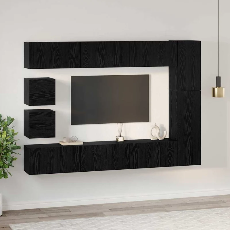 TV Cabinet Set 10 pcs Black Oak Engineered Wood