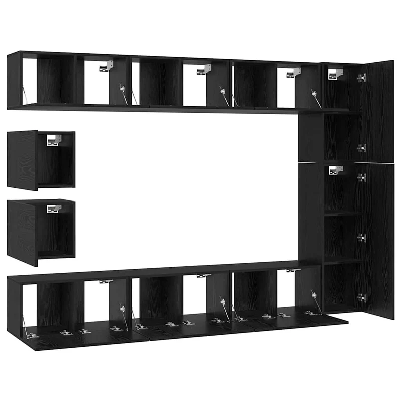 TV Cabinet Set 10 pcs Black Oak Engineered Wood