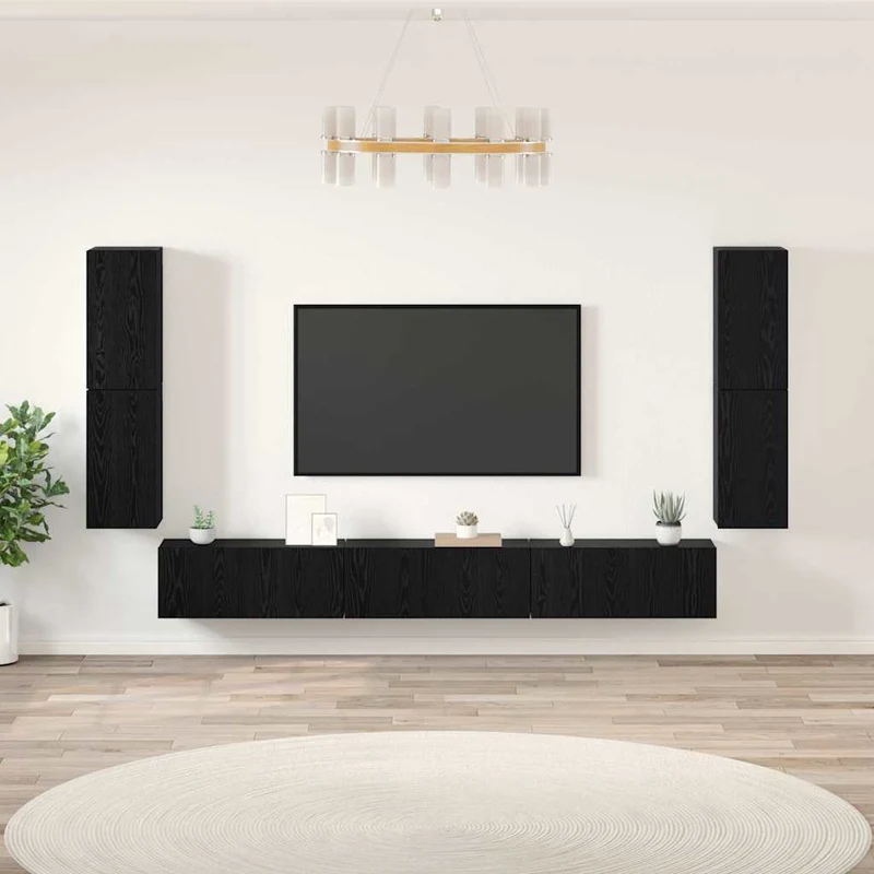TV Units 4 pcs Black Oak Engineered wood