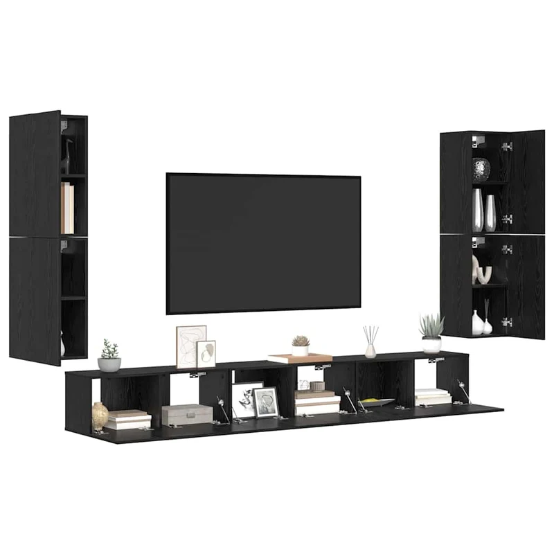 TV Units 4 pcs Black Oak Engineered wood