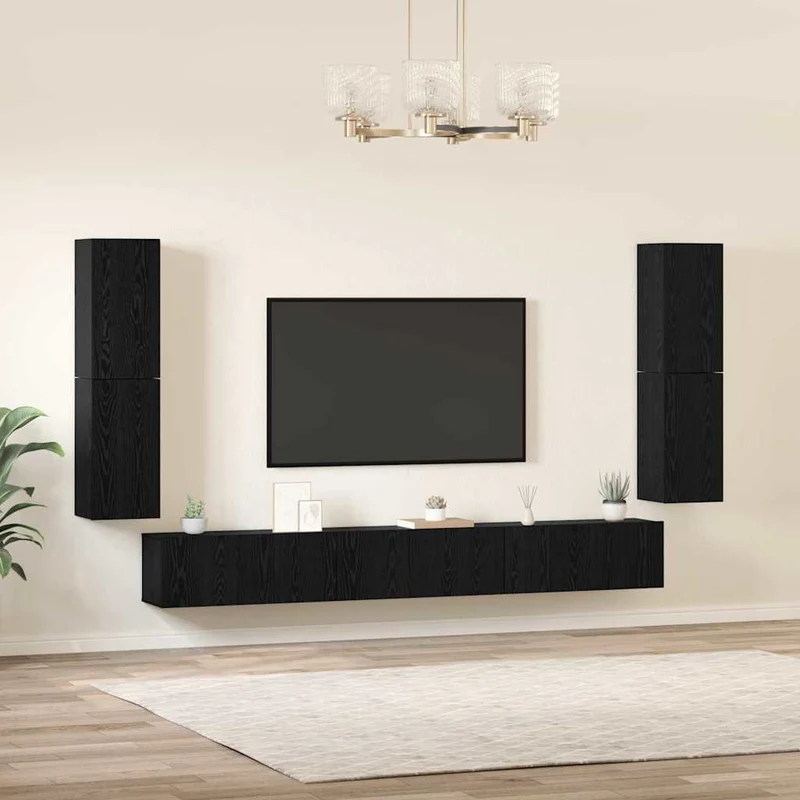 TV Units 4 pcs Black Oak Engineered wood