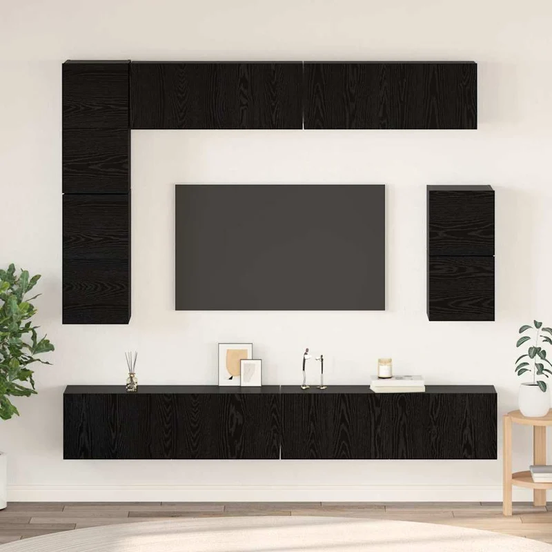 TV Cabinet Set 8 pcs Black Oak Engineered Wood