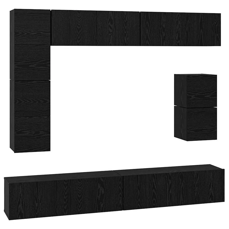 TV Cabinet Set 8 pcs Black Oak Engineered Wood