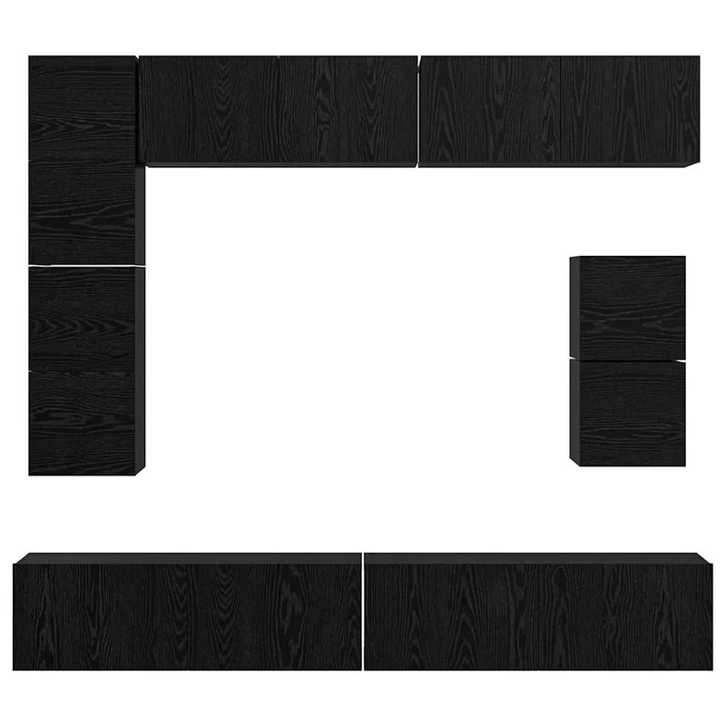TV Cabinet Set 8 pcs Black Oak Engineered Wood