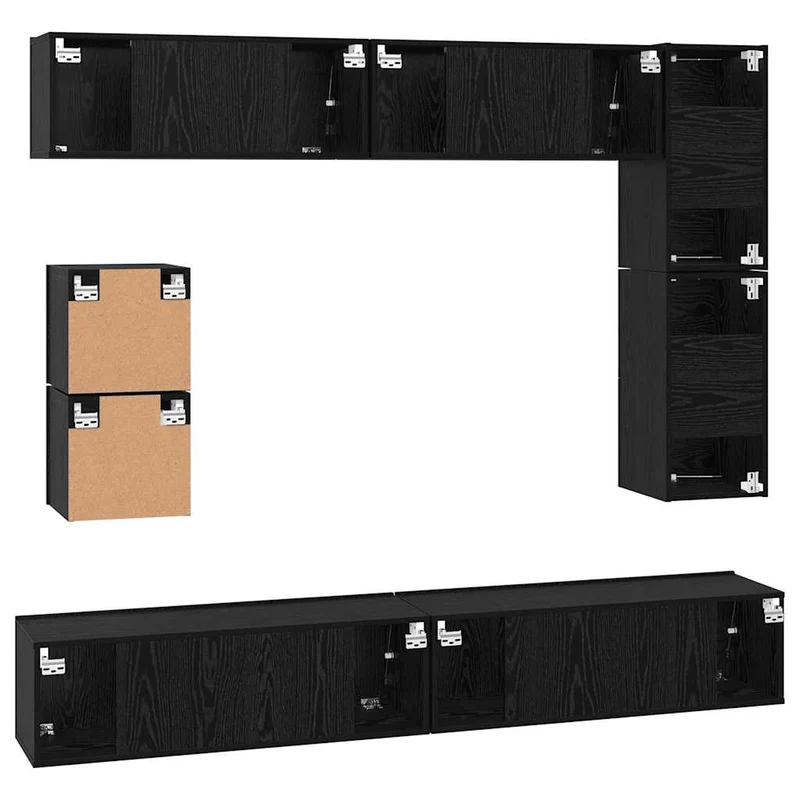 TV Cabinet Set 8 pcs Black Oak Engineered Wood