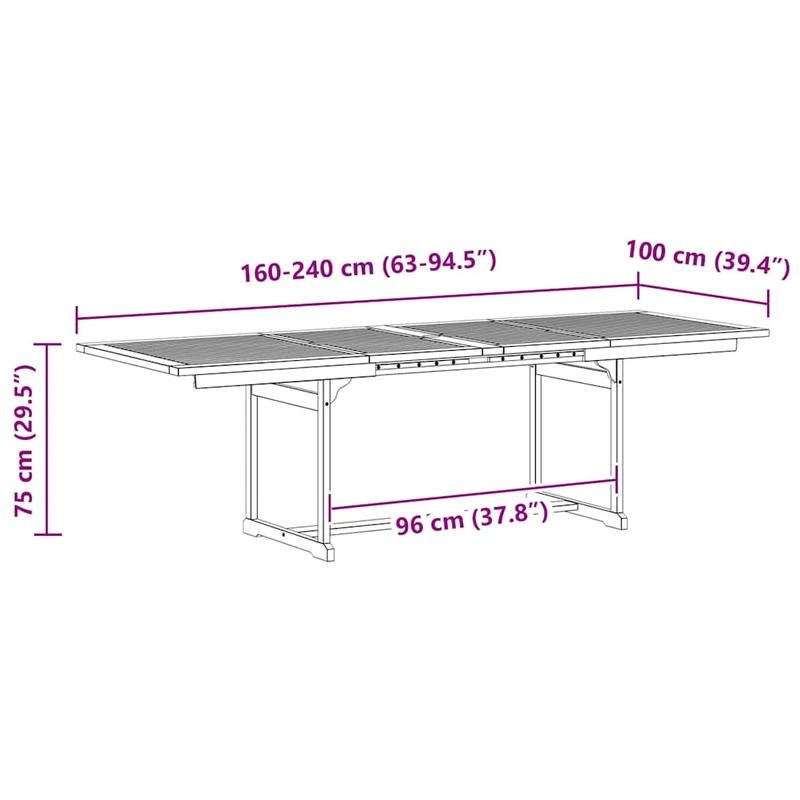 Garden Dining Table (160-240)x100x75 cm Solid Acacia Wood
