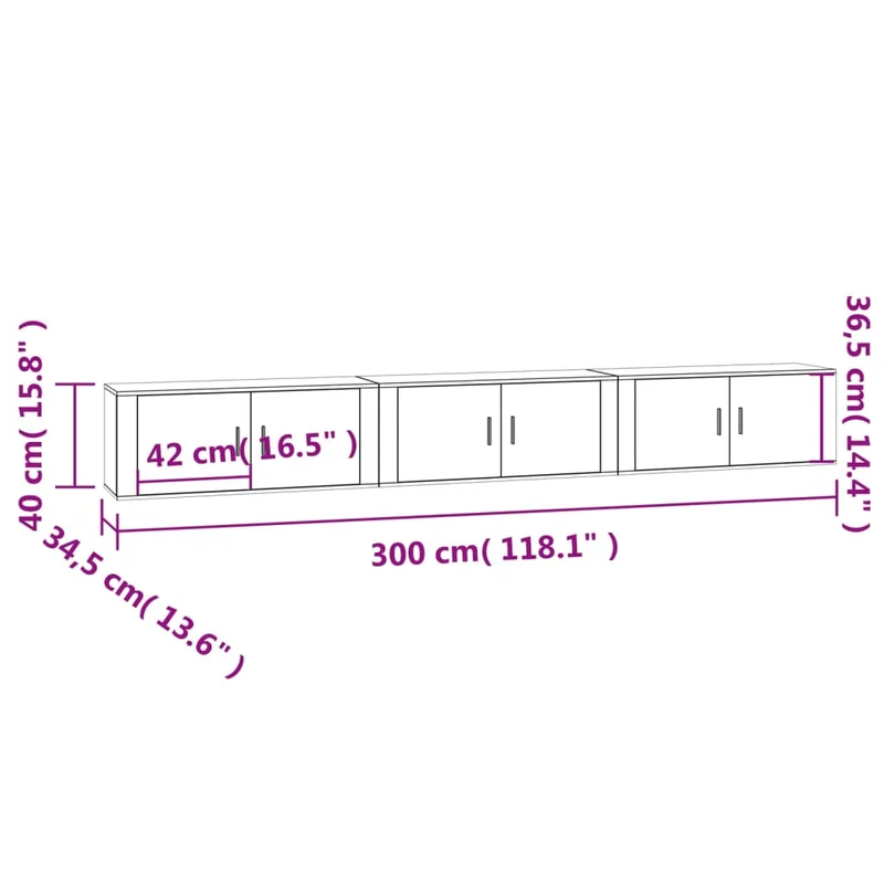 3 Piece Wall-mounted TV Cabinet Set White 100x34,5x40 cm