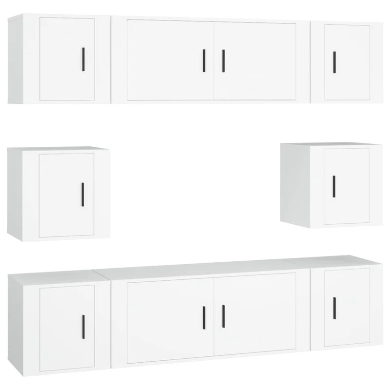 8 Piece TV Cabinet Set White Engineered Wood