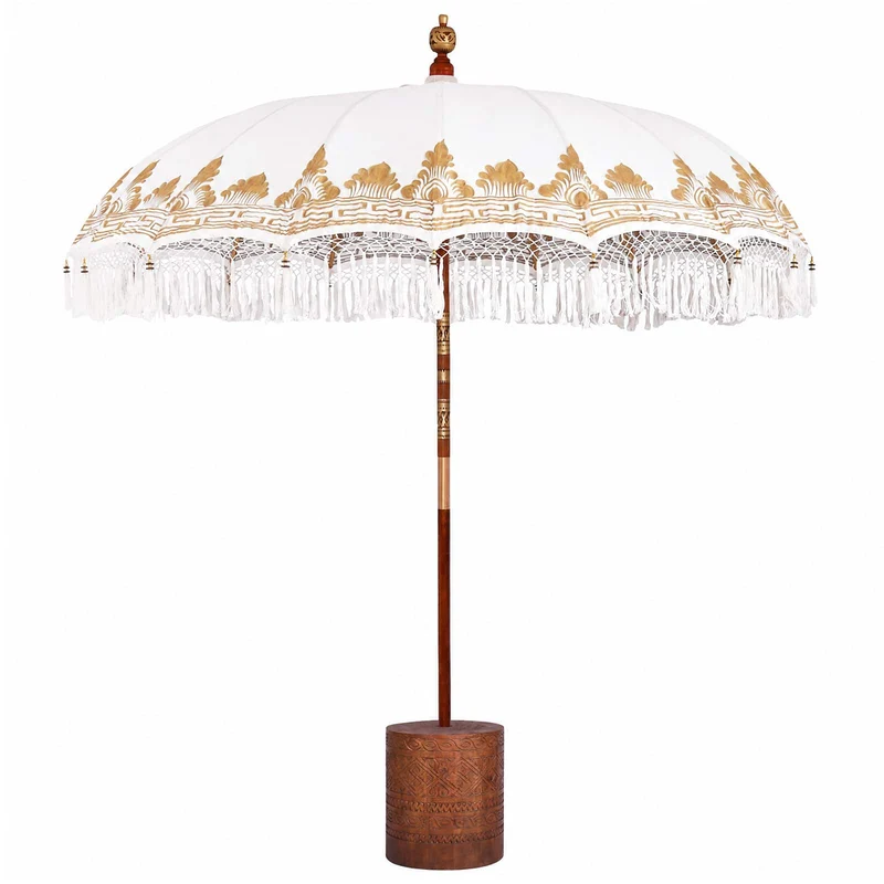 Balinese Parasol with Base Ø 210-220 cm Cream and Brown