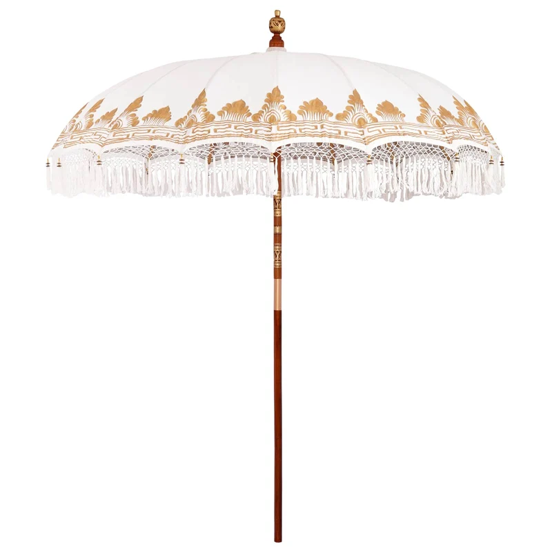 Balinese Parasol with Base Ø 210-220 cm Cream and Brown