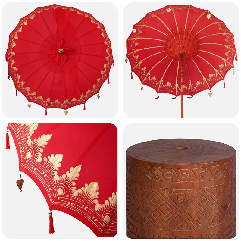 Balinese Parasol with Base 260 190 x 190 x 295 cm Red and Brown