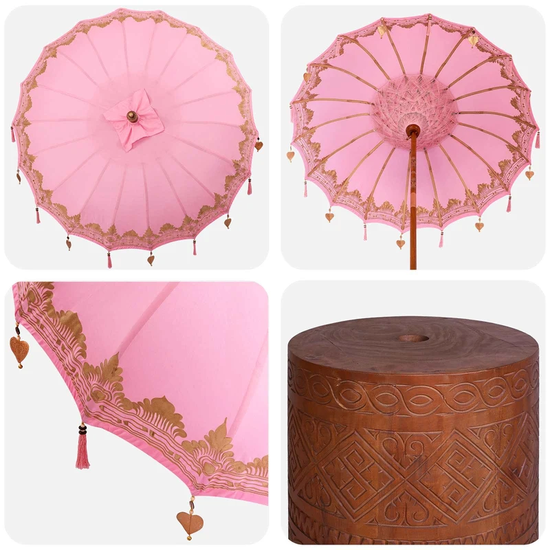 Balinese Parasol with Base Ø 180-190 cm Pink and Brown