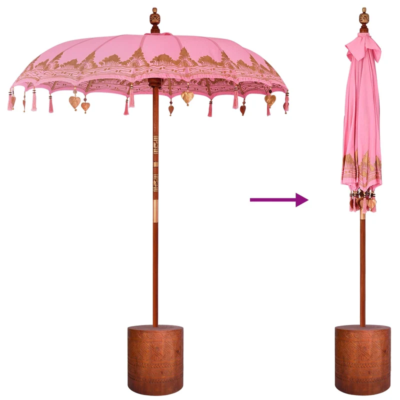 Balinese Parasol with Base Ø 180-190 cm Pink and Brown