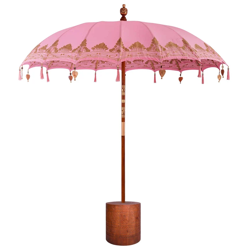 Balinese Parasol with Base Ø 210-220 cm Pink and Brown
