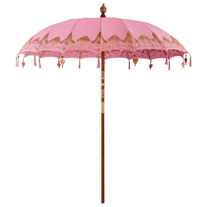 Balinese Parasol with Base Ø 210-220 cm Pink and Brown