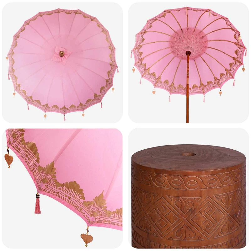 Balinese Parasol with Base Ø 210-220 cm Pink and Brown