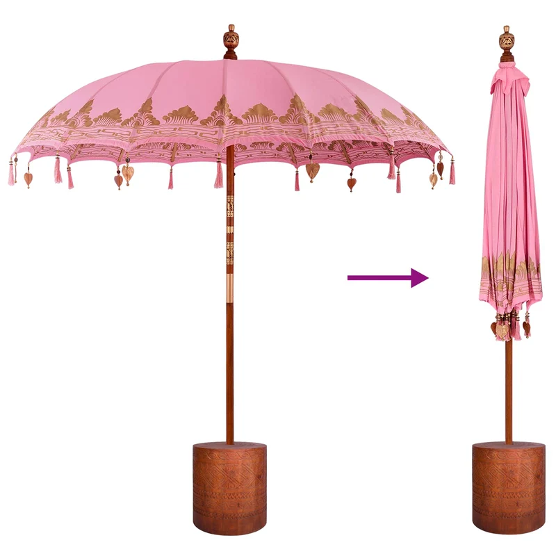 Balinese Parasol with Base Ø 210-220 cm Pink and Brown