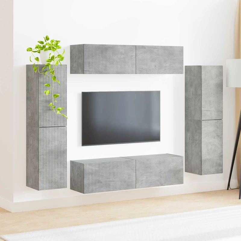 TV Cabinet Set 8 pcs Concrete Grey Engineered Wood
