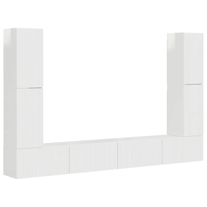 TV Cabinet Set 8 pcs High Gloss White Engineered Wood