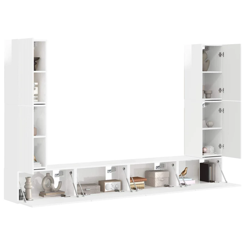 TV Cabinet Set 8 pcs High Gloss White Engineered Wood