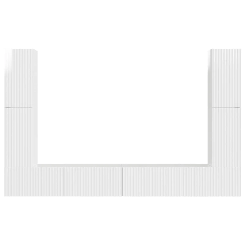 TV Cabinet Set 8 pcs High Gloss White Engineered Wood