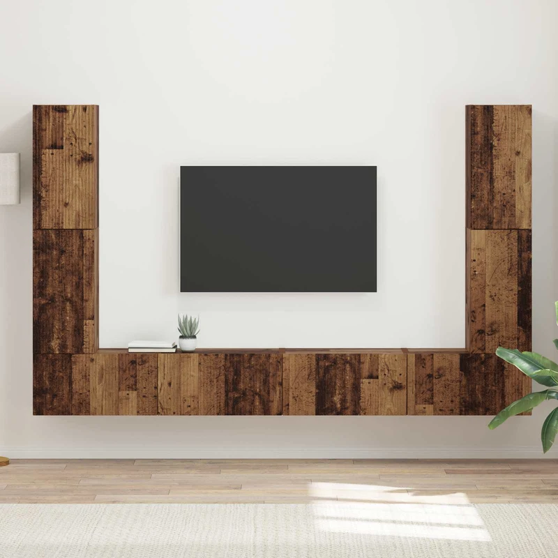 TV Cabinet Set 8 pcs Old Wood Engineered Wood
