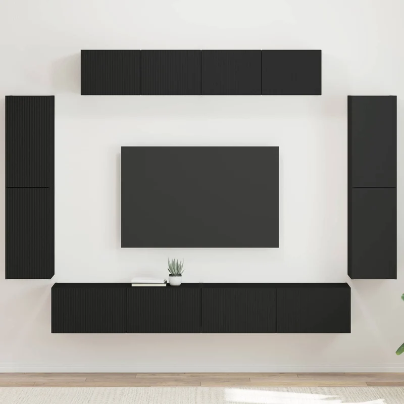 TV Cabinet 8 pcs Black