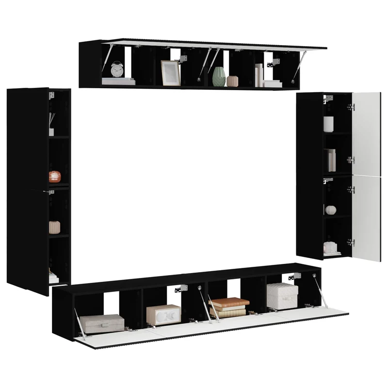 TV Cabinet 8 pcs Black
