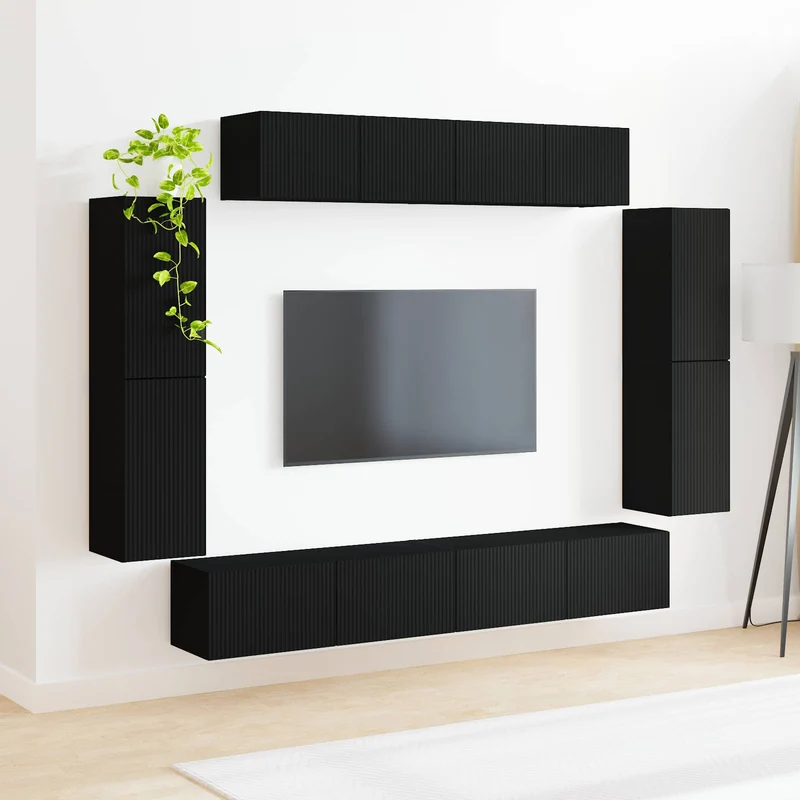 TV Cabinet 8 pcs Black
