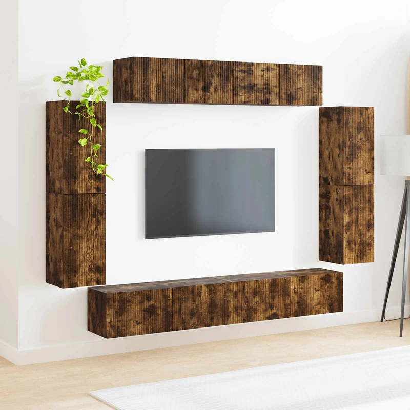 TV Cabinet 8 pcs Smoked Oak Engineered Wood