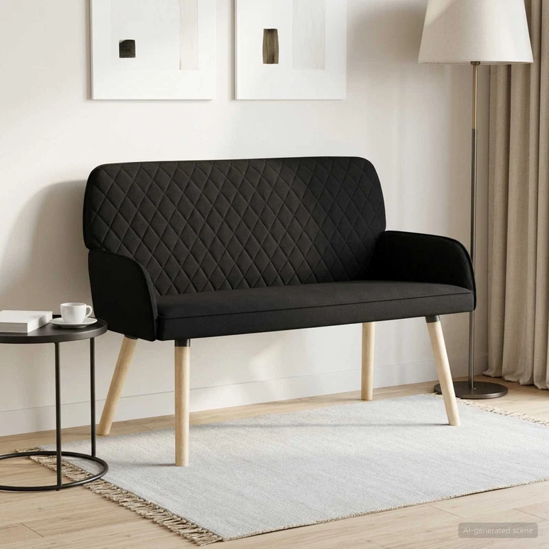 2 Seater Sofa with Solid Wood Legs 2-Seater Black Linen Fabric