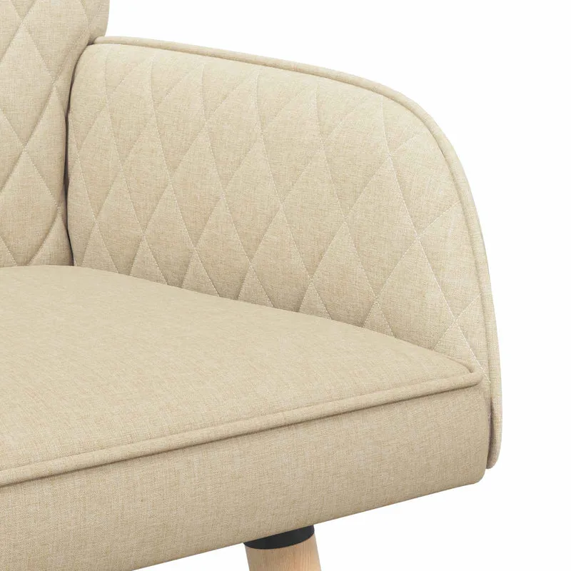 2 Seater Sofa with Solid Wood Legs 2-Seater Cream Linen Fabric