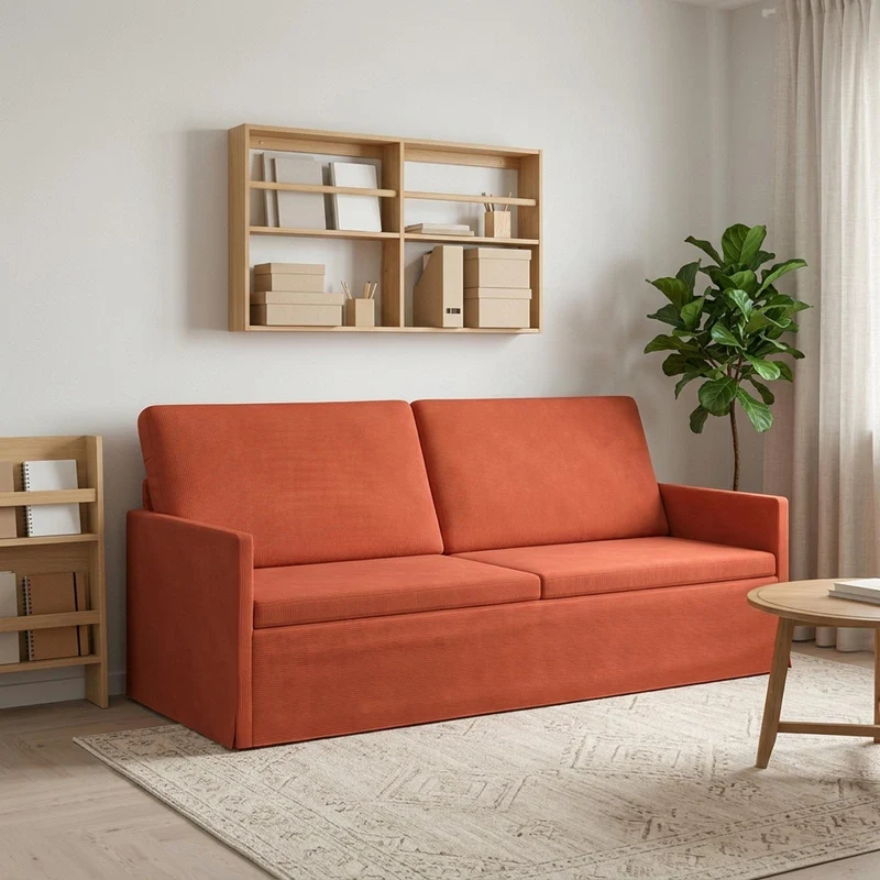 3 Seater Sofa Red Orange 190 x 81 x 82 cm Corduroy Fabric
