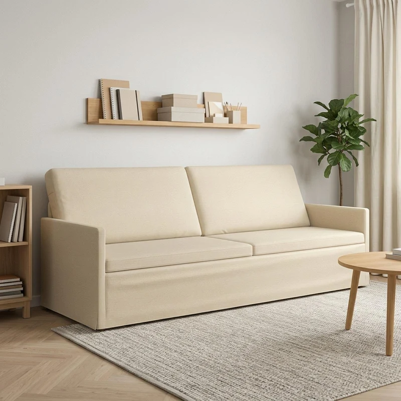 3 Seater Sofa Cream 220 x 81 x 82 cm Fabric