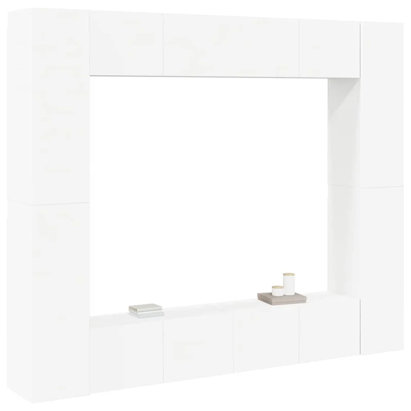 8 Piece TV Cabinet Set White Engineered Wood