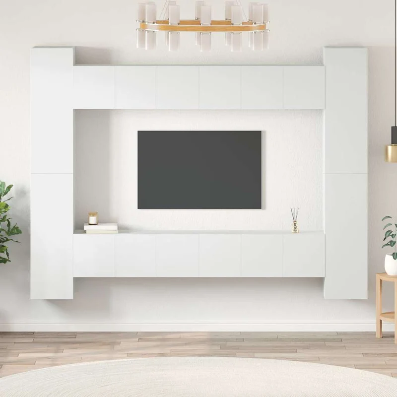 10 Piece TV Cabinet Set White Engineered Wood