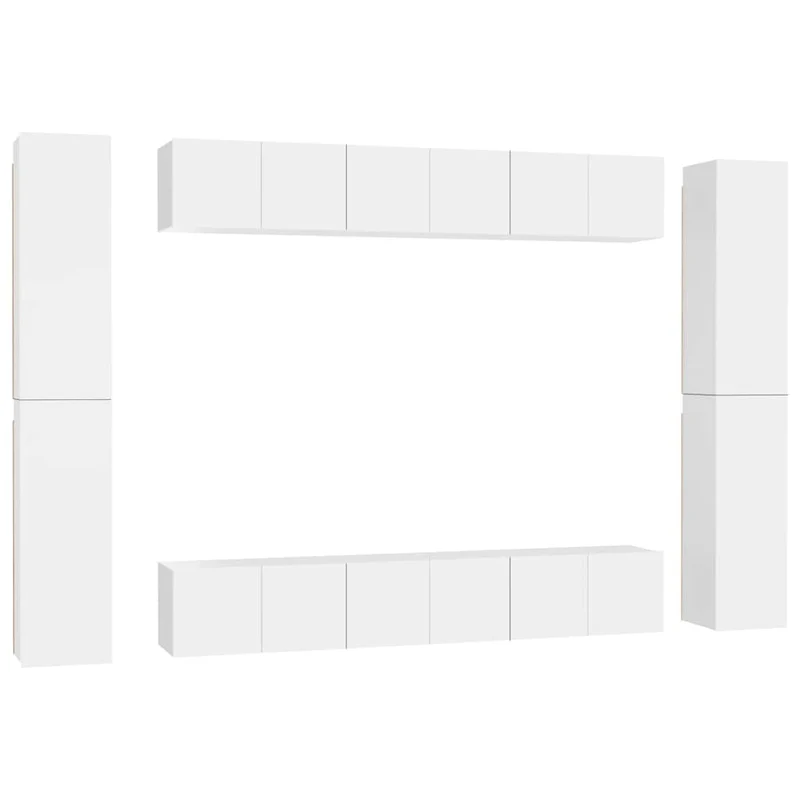 10 Piece TV Cabinet Set White Engineered Wood