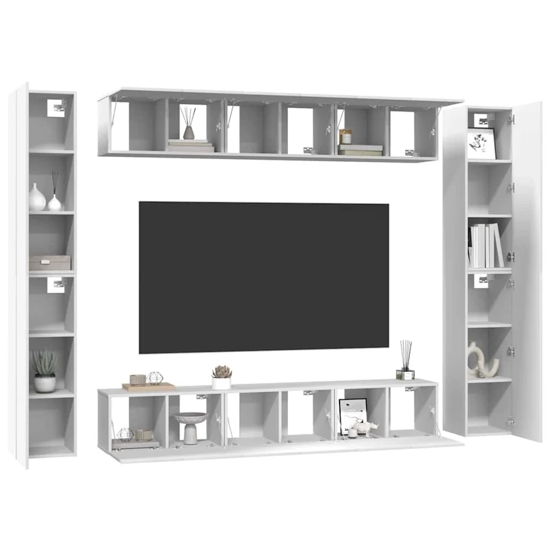 10 Piece TV Cabinet Set White Engineered Wood