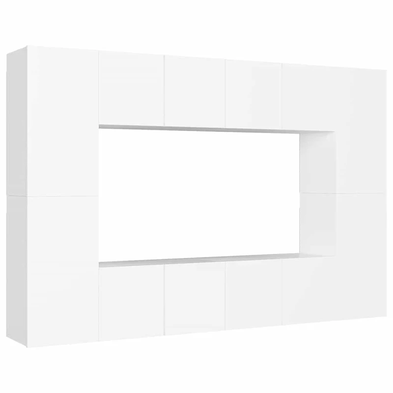 8 Piece TV Cabinet Set White Engineered Wood