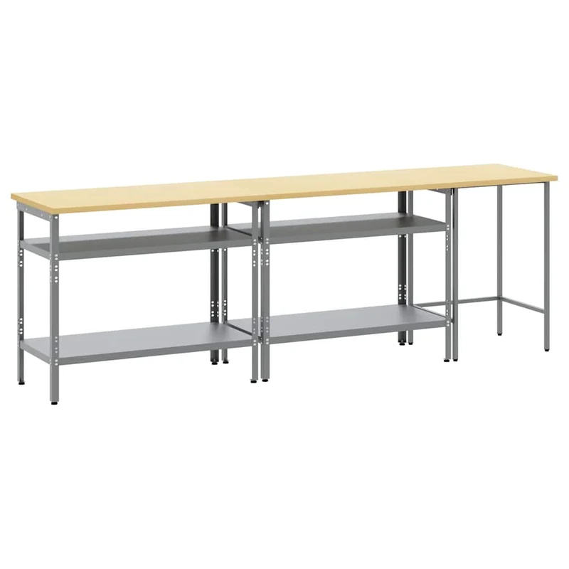 Work Bench Set 3 pcs Beige and Grey Powder-Coated Steel