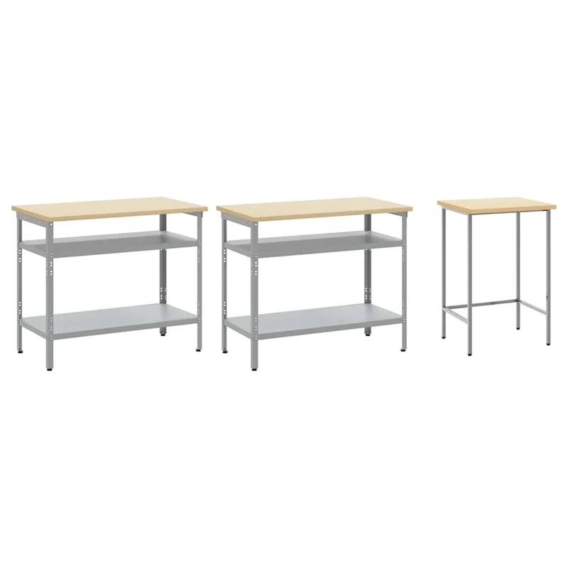 Work Bench Set 3 pcs Beige and Grey Powder-Coated Steel