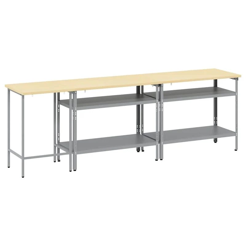 Work Bench Set 3 pcs Beige and Grey Powder-Coated Steel