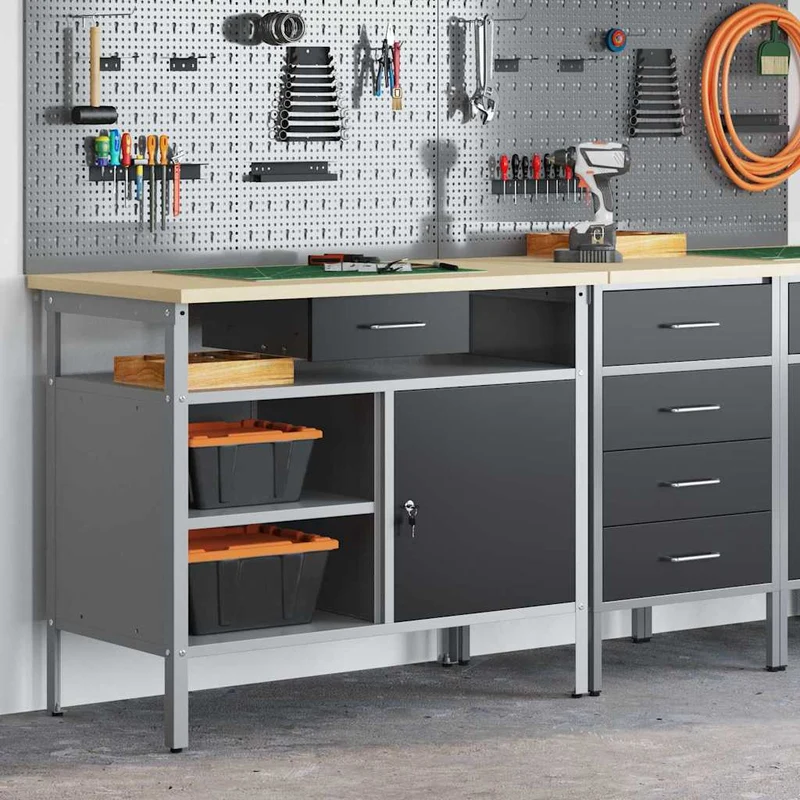 Work Bench with Drawer Black and Grey 100 x 55 x 85 cm
