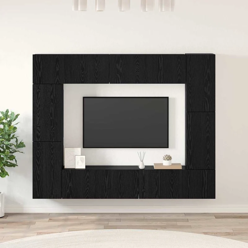 TV Cabinet Set 8 pcs Black Oak Engineered Wood