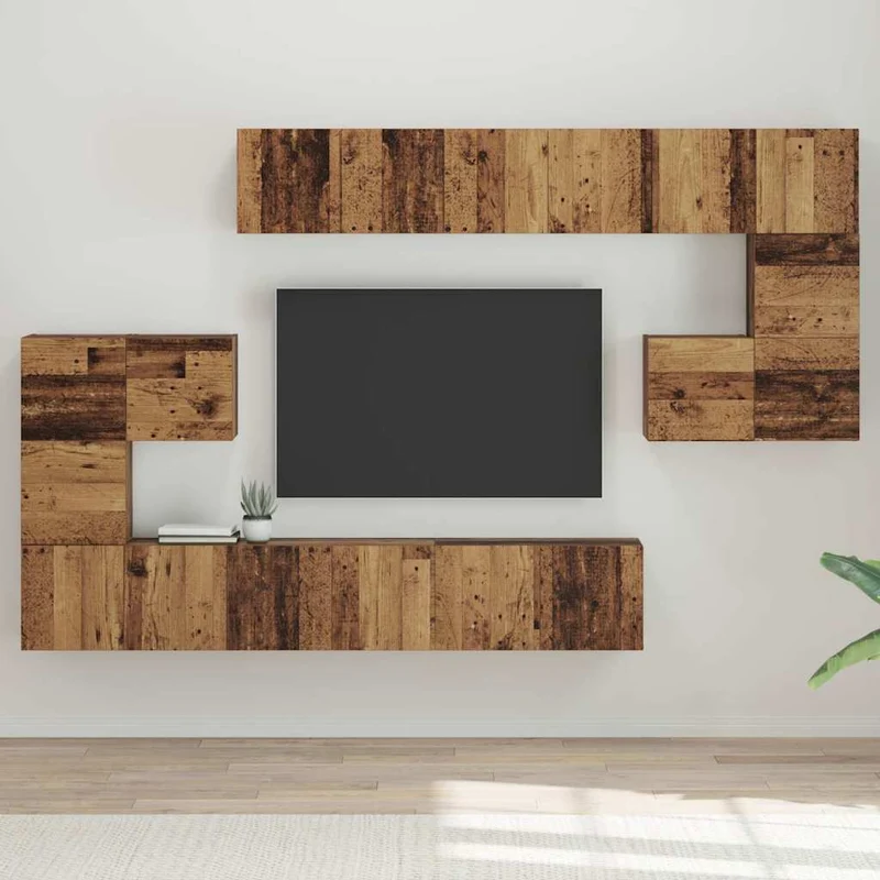 TV Cabinet Set 10 pcs Old Wood Engineered Wood