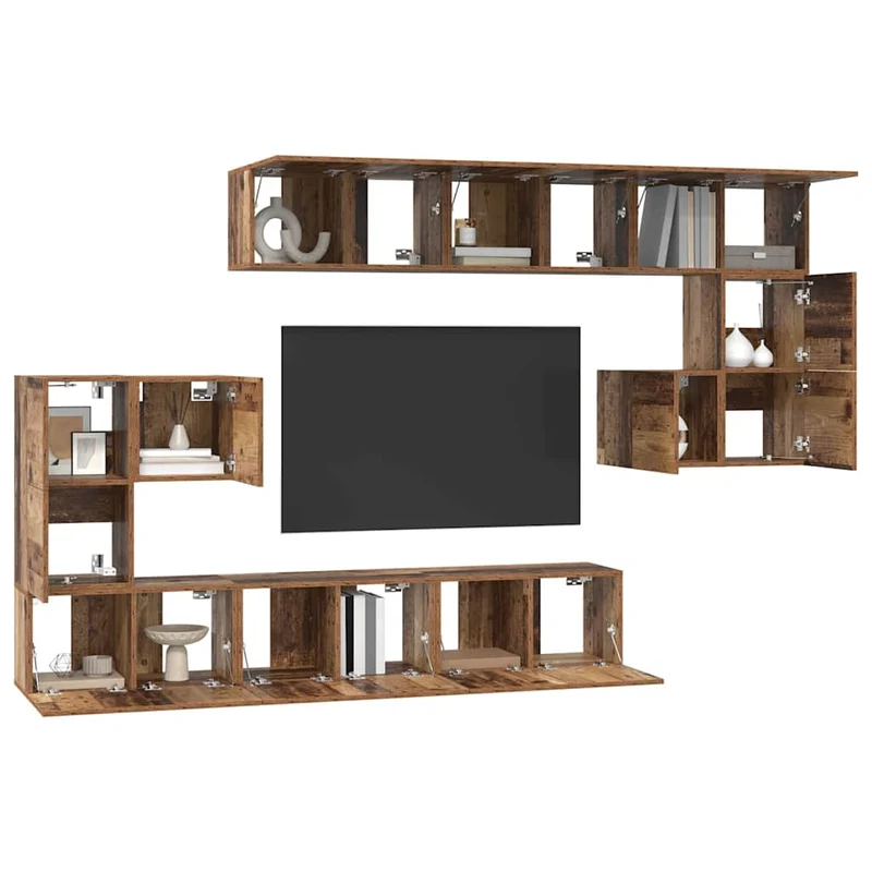 TV Cabinet Set 10 pcs Old Wood Engineered Wood