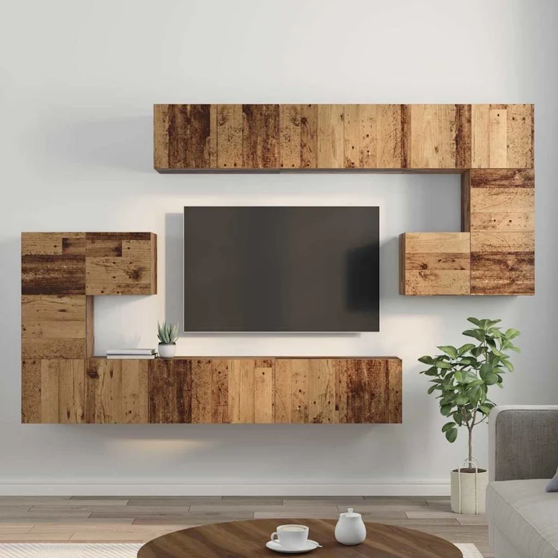 TV Cabinet Set 10 pcs Old Wood Engineered Wood