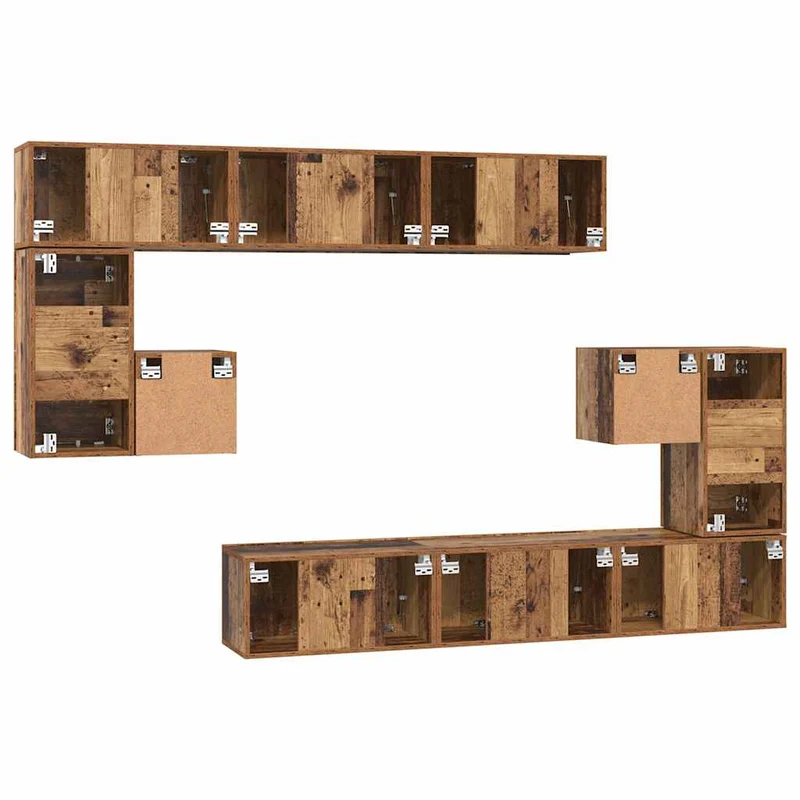 TV Cabinet Set 10 pcs Old Wood Engineered Wood