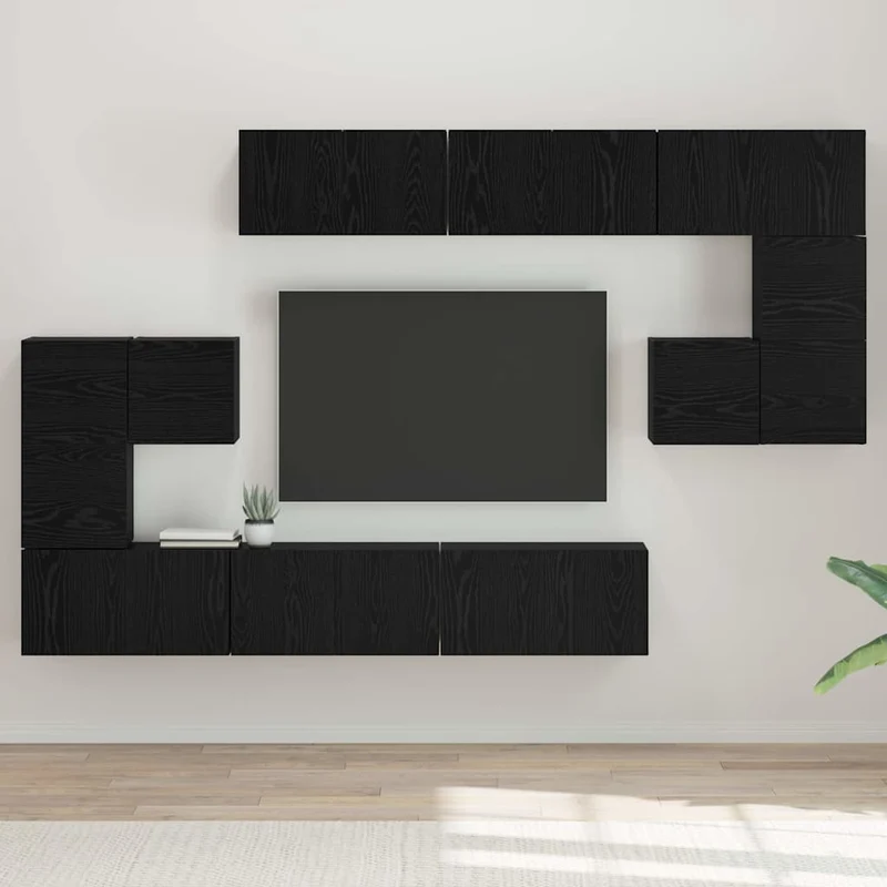 TV Cabinet Set 10 pcs Black Oak Engineered Wood